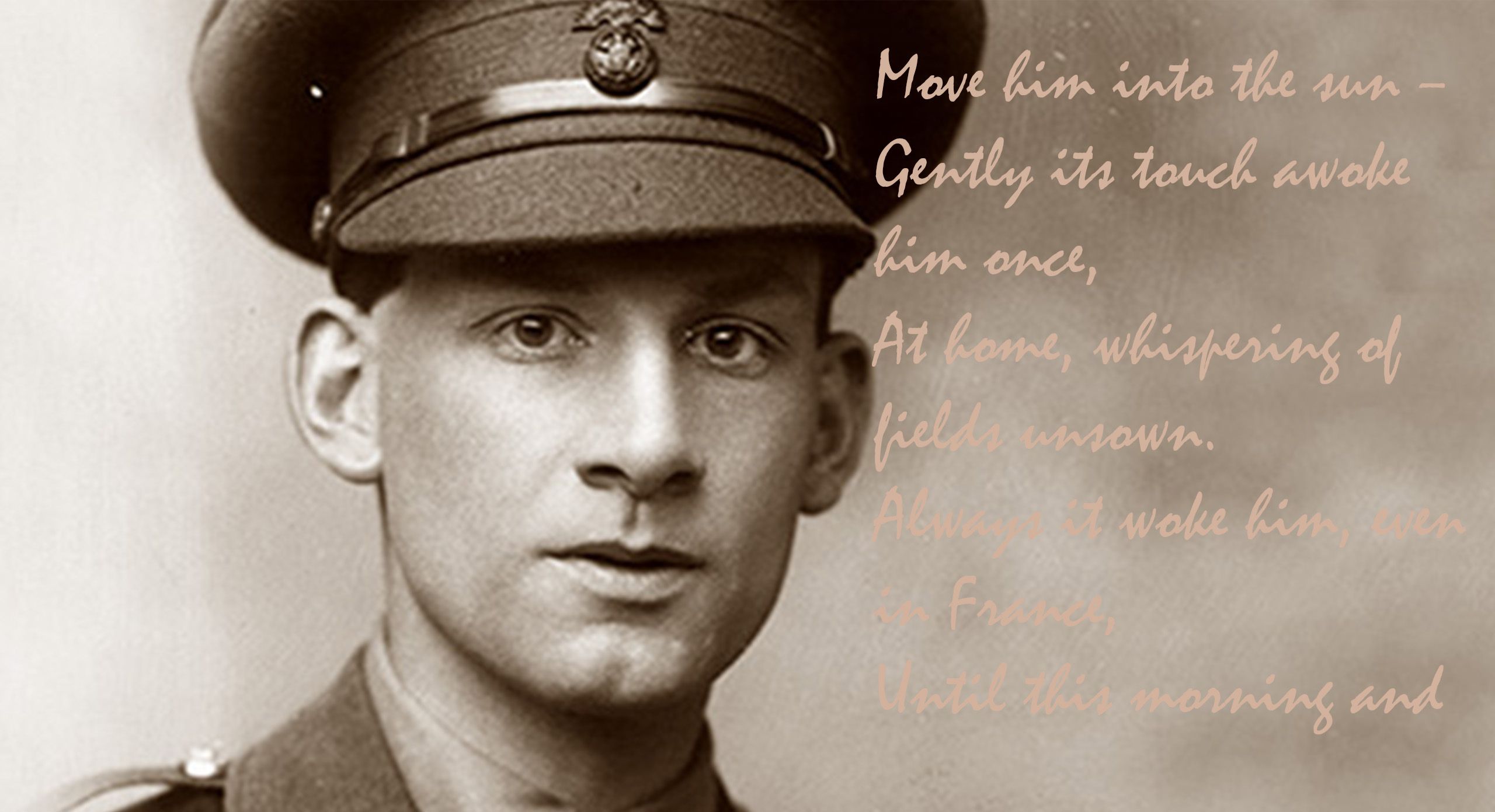 A photo of a war hero with a poem over the image